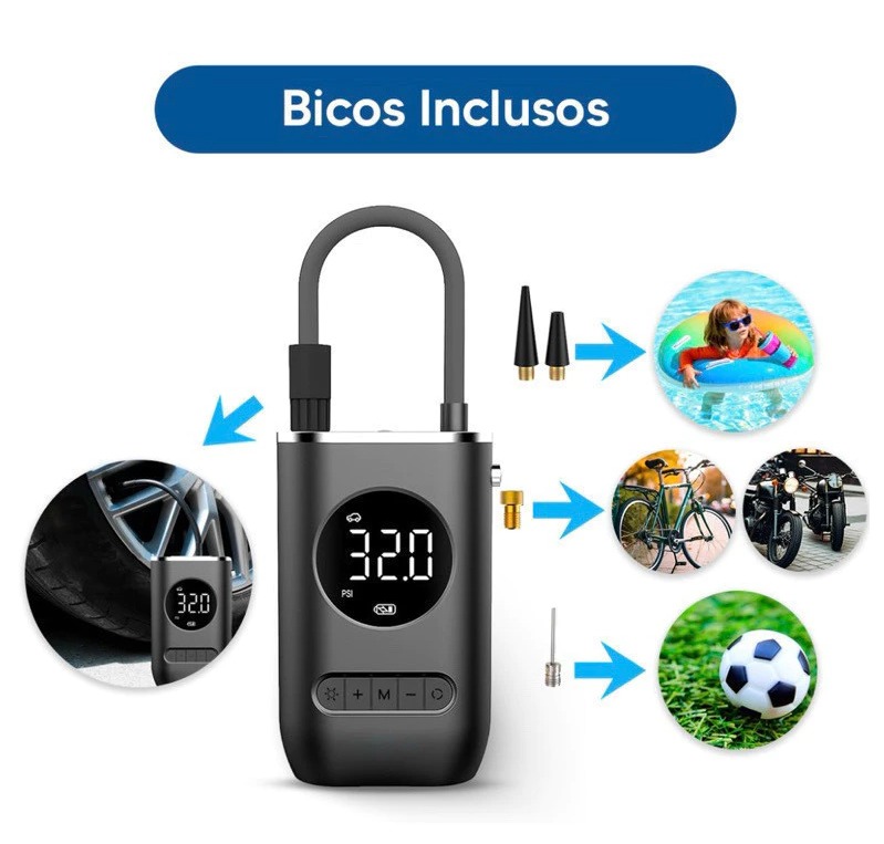 Mini Compressor de Ar Portatil Recarregavél Digital USB Calibrador Pneu Envio Imediato