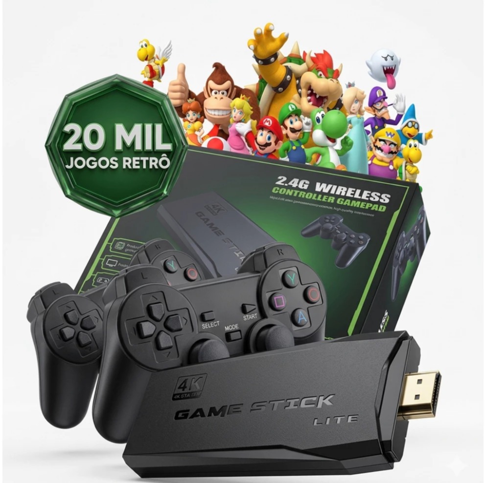 Video game Stick 4K Com 20000 Jogos 64gb 2 Controles Sem Fio Console Portatil Jogos Retro Video Game
