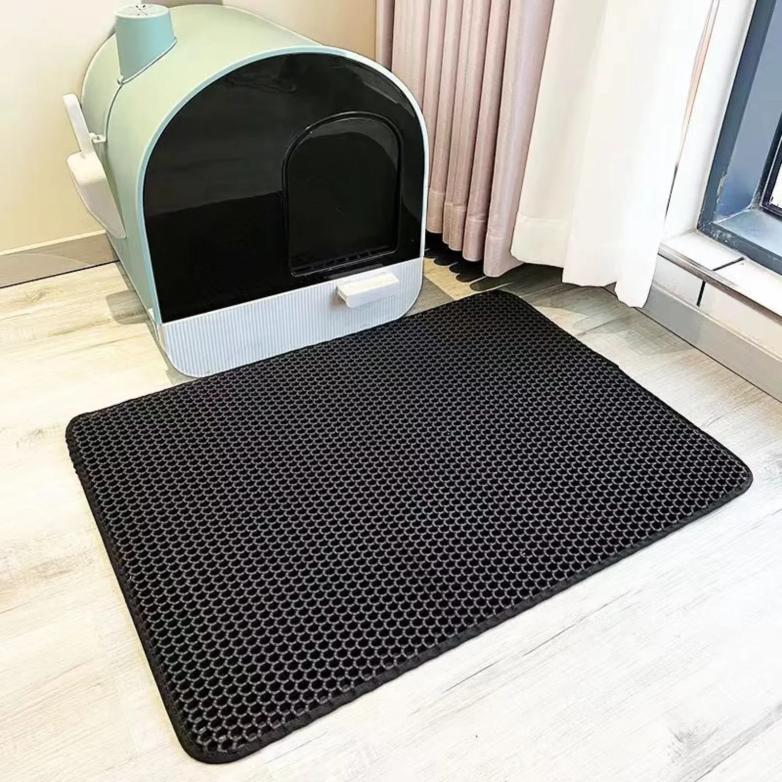 Tapete de areia extra grande para gatos, resistente, à prova d'água, 2 camadas, antiderrapante, lavável, protetor de piso para animais de estimação, caixa de areia